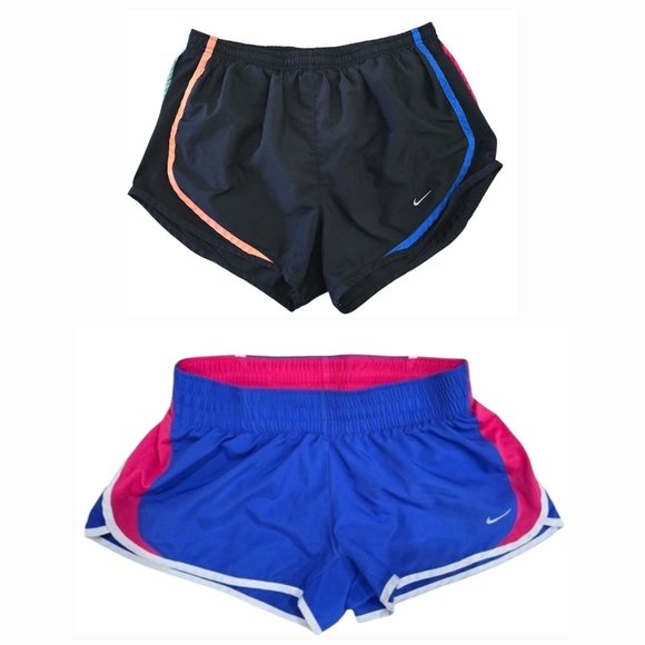 Nike Dry Fit‎ Womens Run Shorts Bundle Of 2 Size Medium purple Blue Pink Black - Picture 1 of 9